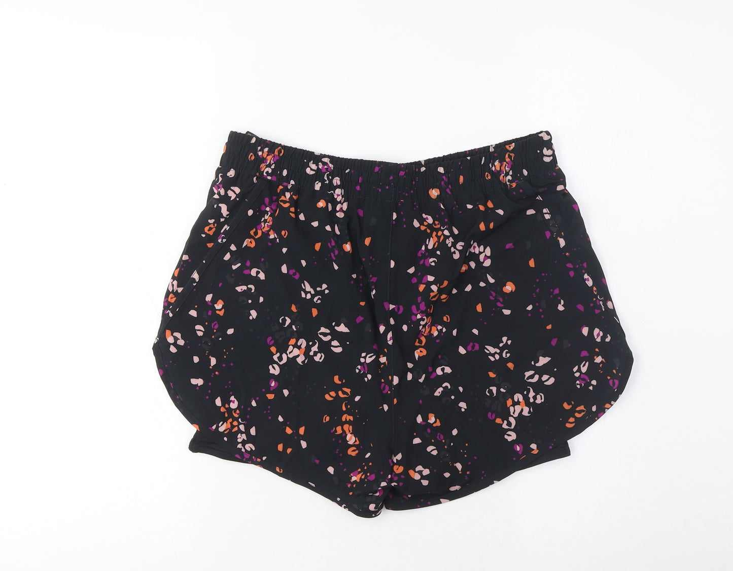 GOODMOVE Womens Black Geometric Polyester Sweat Shorts Size 10 L3 in Regular Drawstring - Zip Pockets
