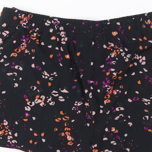 GOODMOVE Womens Black Geometric Polyester Sweat Shorts Size 10 L3 in Regular Drawstring - Zip Pockets