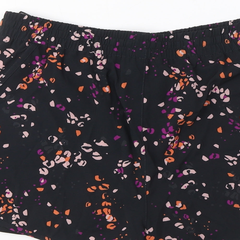 GOODMOVE Womens Black Geometric Polyester Sweat Shorts Size 10 L3 in Regular Drawstring - Zip Pockets