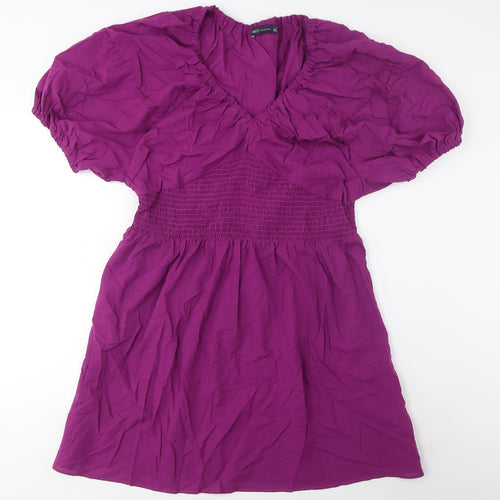 Marks and Spencer Womens Purple Cotton A-Line Size 18 V-Neck Pullover - Elasticated Waist, Pleated