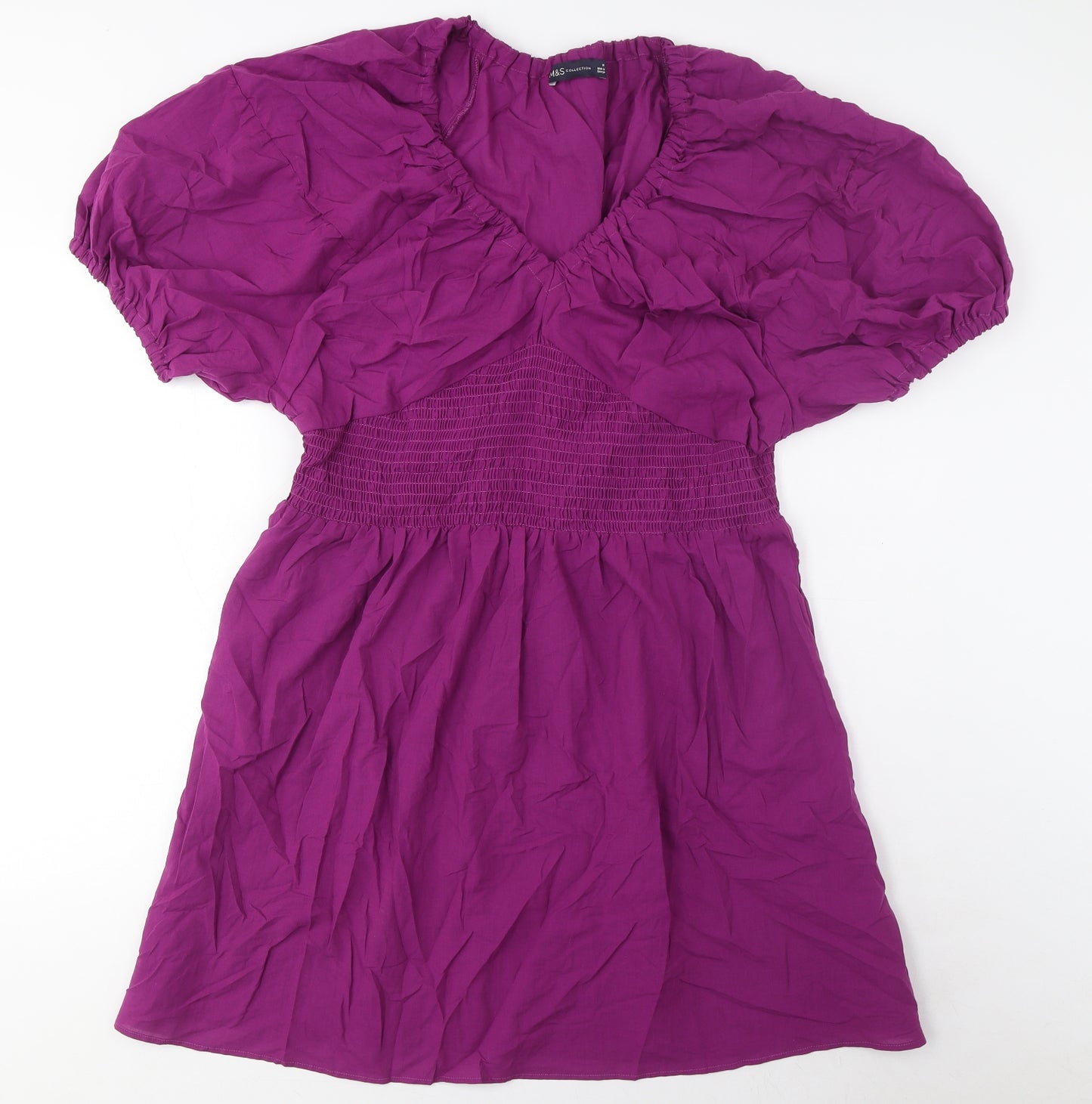Marks and Spencer Womens Purple Cotton A-Line Size 18 V-Neck Pullover - Elasticated Waist, Pleated