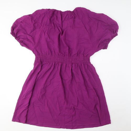 Marks and Spencer Womens Purple Cotton A-Line Size 18 V-Neck Pullover - Elasticated Waist, Pleated