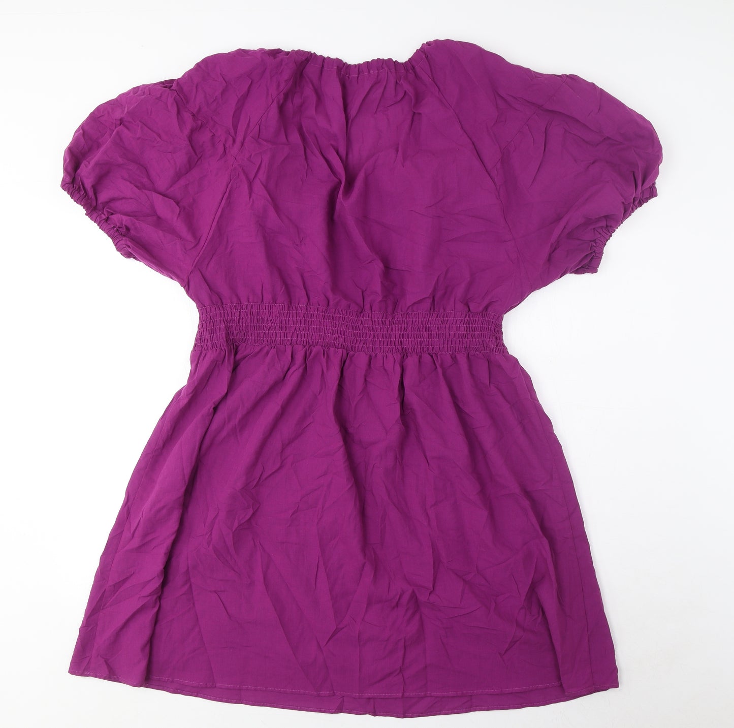 Marks and Spencer Womens Purple Cotton A-Line Size 18 V-Neck Pullover - Elasticated Waist, Pleated