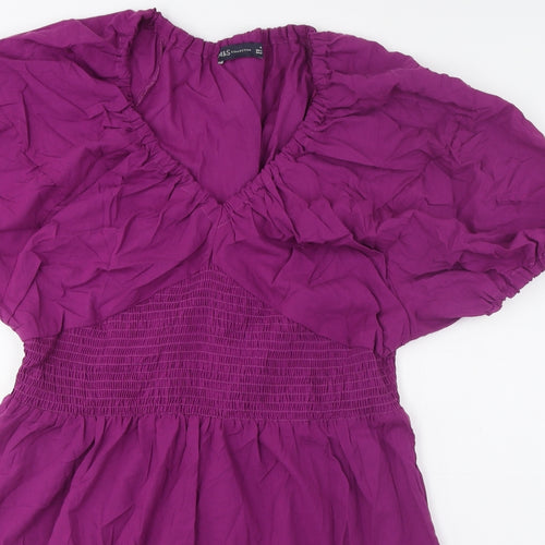 Marks and Spencer Womens Purple Cotton A-Line Size 18 V-Neck Pullover - Elasticated Waist, Pleated