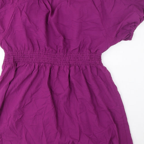 Marks and Spencer Womens Purple Cotton A-Line Size 18 V-Neck Pullover - Elasticated Waist, Pleated