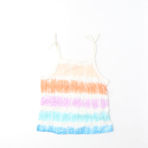 Marks and Spencer Girls Multicoloured Striped Cotton Cropped Tank Size 3-4 Years Square Neck Pullover