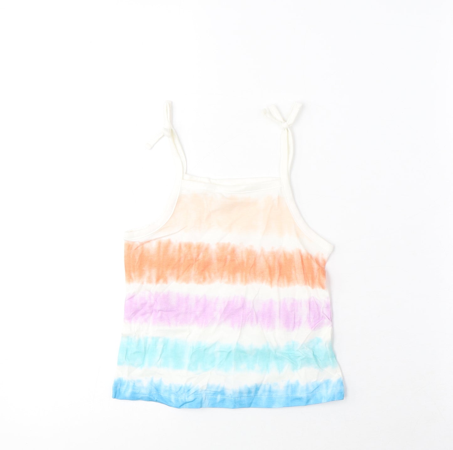 Marks and Spencer Girls Multicoloured Striped Cotton Cropped Tank Size 3-4 Years Square Neck Pullover