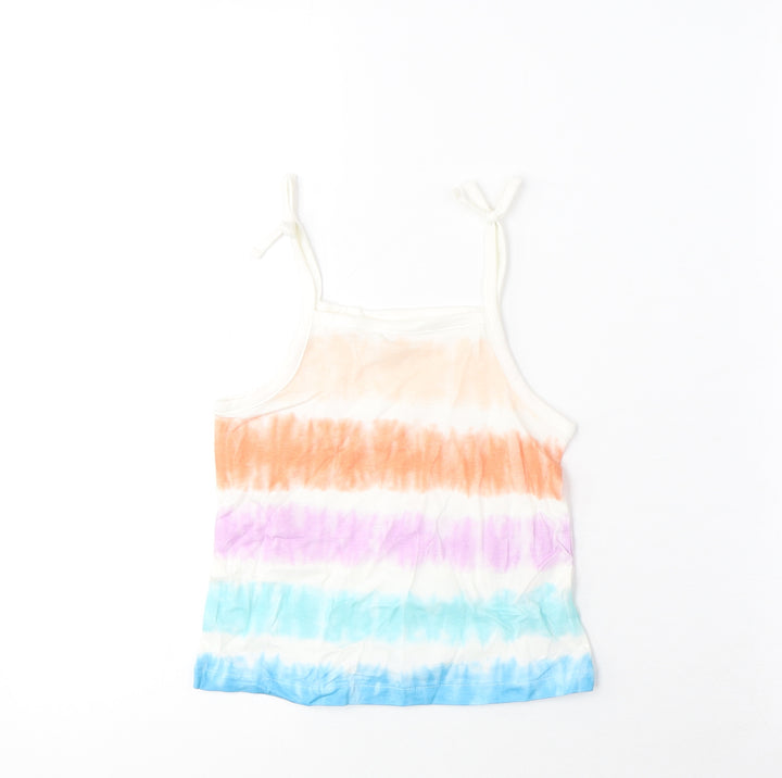 Marks and Spencer Girls Multicoloured Striped Cotton Cropped Tank Size 3-4 Years Square Neck Pullover