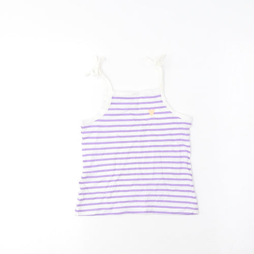 Marks and Spencer Girls Purple Striped Cotton Cropped Tank Size 2-3 Years Square Neck Pullover - Embroidered, Heart