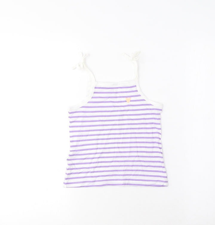Marks and Spencer Girls Purple Striped Cotton Cropped Tank Size 2-3 Years Square Neck Pullover - Embroidered, Heart