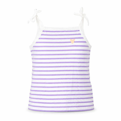 Marks and Spencer Girls Purple Striped Cotton Cropped Tank Size 2-3 Years Square Neck Pullover - Embroidered, Heart