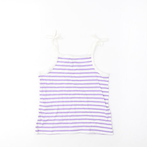 Marks and Spencer Girls Purple Striped Cotton Cropped Tank Size 2-3 Years Square Neck Pullover - Embroidered, Heart