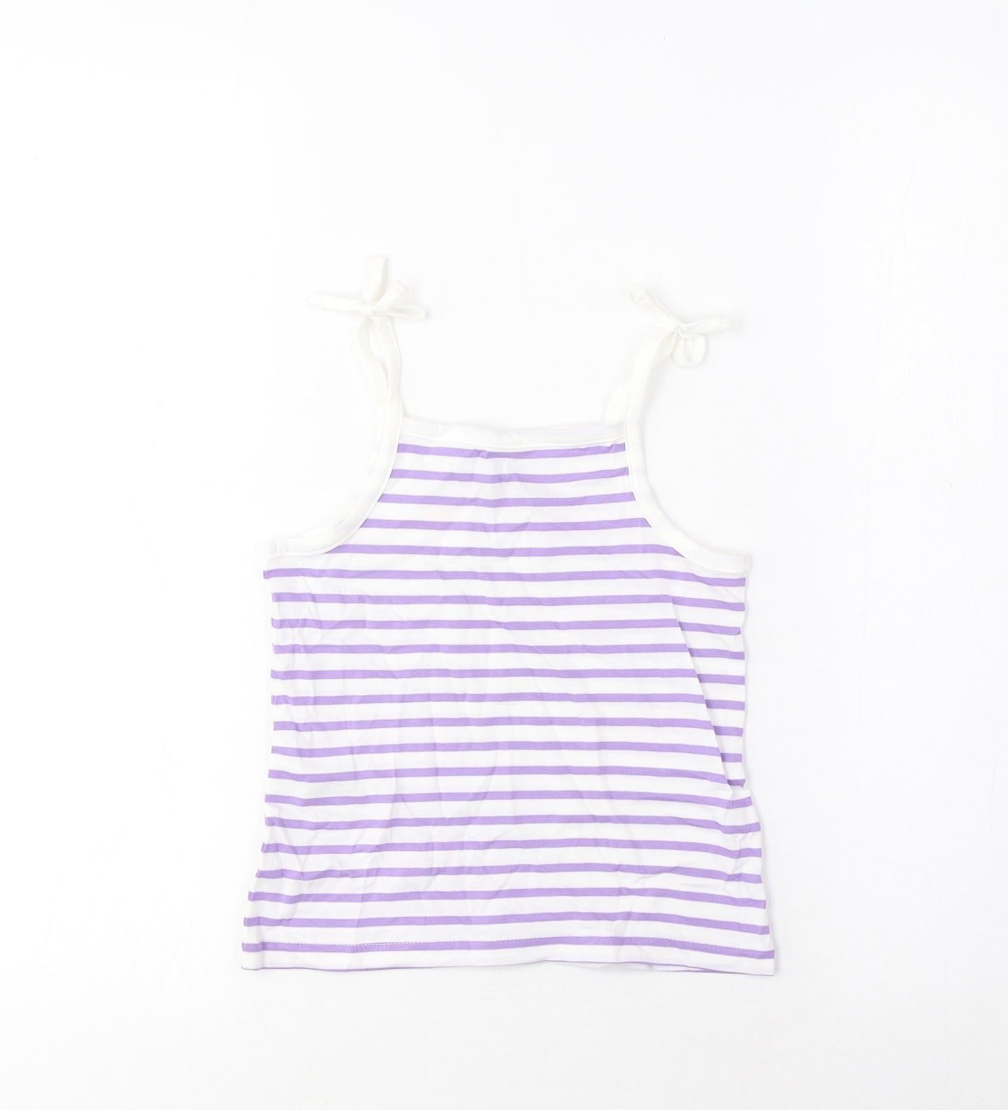 Marks and Spencer Girls Purple Striped Cotton Cropped Tank Size 2-3 Years Square Neck Pullover - Embroidered, Heart