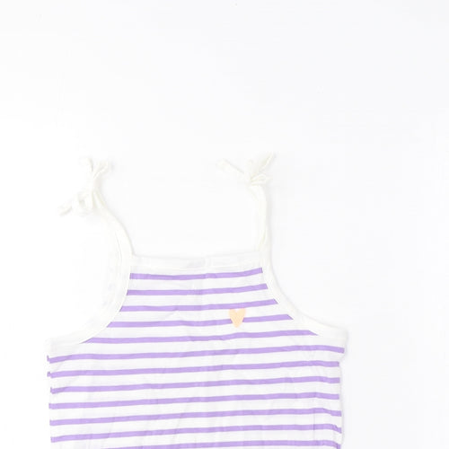 Marks and Spencer Girls Purple Striped Cotton Cropped Tank Size 2-3 Years Square Neck Pullover - Embroidered, Heart