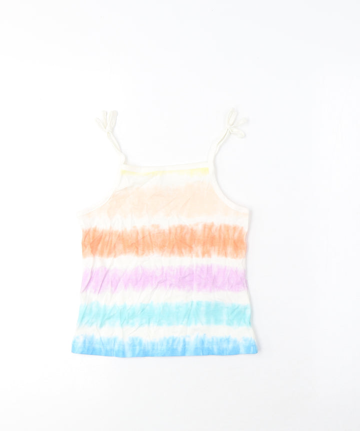Marks and Spencer Girls Multicoloured Striped Cotton Cropped Tank Size 4-5 Years Square Neck Pullover