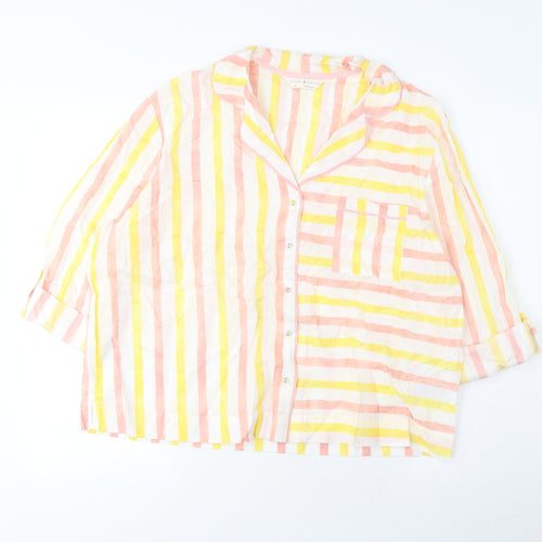 Marks and Spencer Womens Multicoloured Striped Cotton Top Pyjama Top Size 16 Button - Pocket