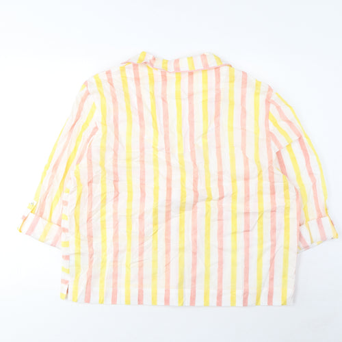 Marks and Spencer Womens Multicoloured Striped Cotton Top Pyjama Top Size 16 Button - Pocket