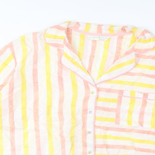 Marks and Spencer Womens Multicoloured Striped Cotton Top Pyjama Top Size 16 Button - Pocket