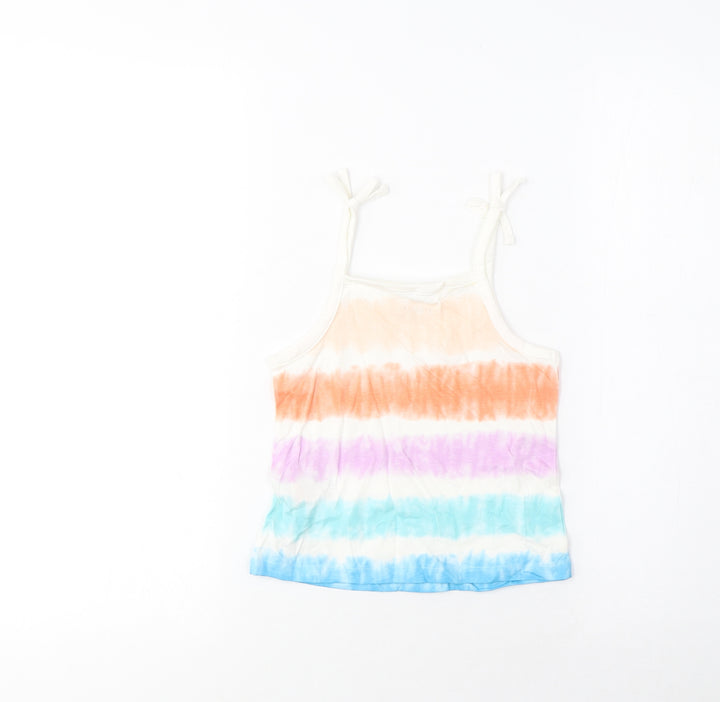 Marks and Spencer Girls Multicoloured Striped Cotton Cropped Tank Size 3-4 Years Square Neck Pullover