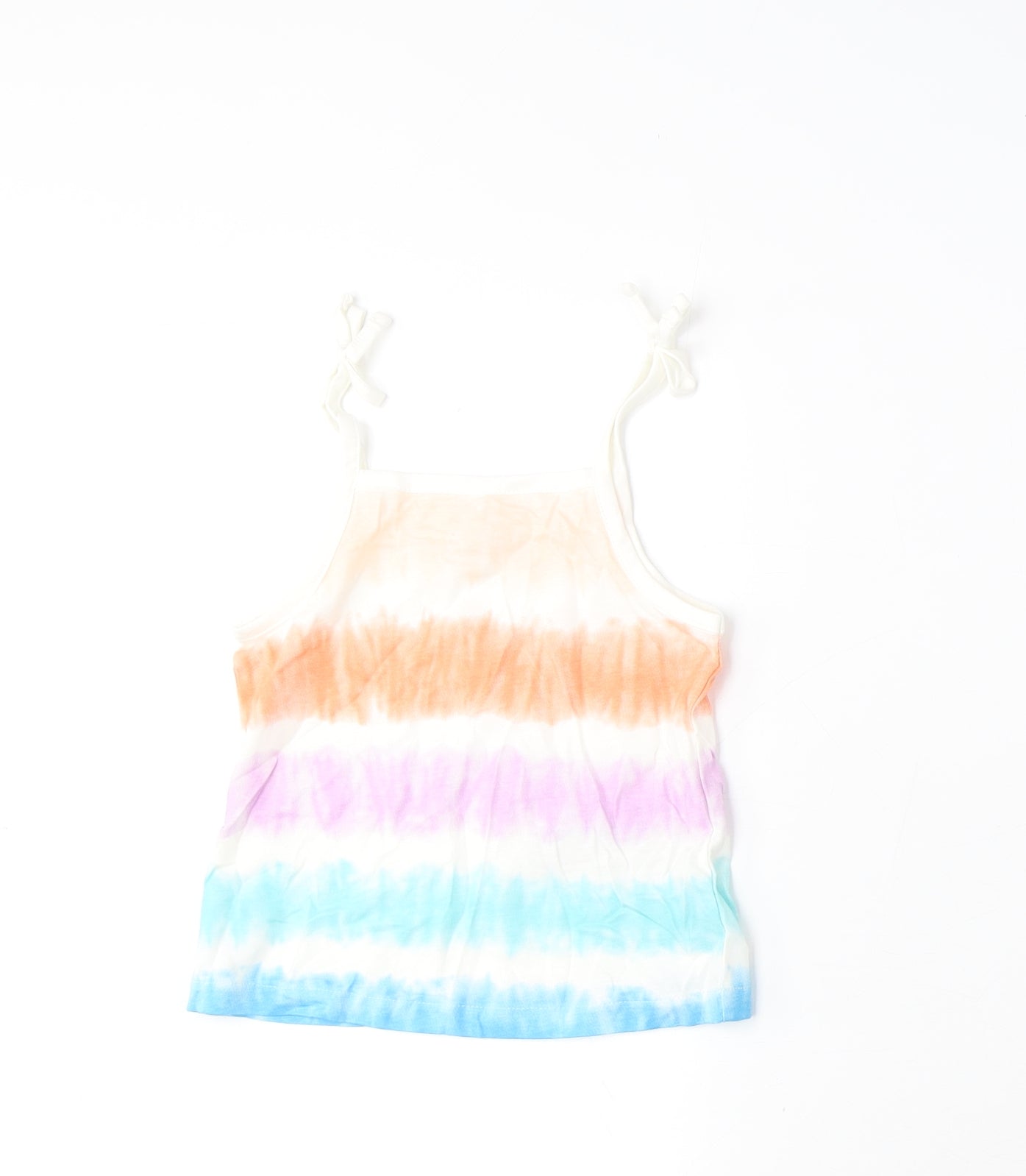 Marks and Spencer Girls Multicoloured Striped Cotton Cropped Tank Size 3-4 Years Square Neck Pullover