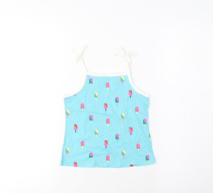 Marks and Spencer Girls Black Geometric Cotton Cropped Tank Size 3-4 Years Square Neck Pullover - Ice Lolly Print