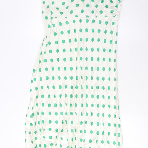 Marks and Spencer Womens Green Polka Dot Viscose A-Line Size 10 Boat Neck Zip - Belted