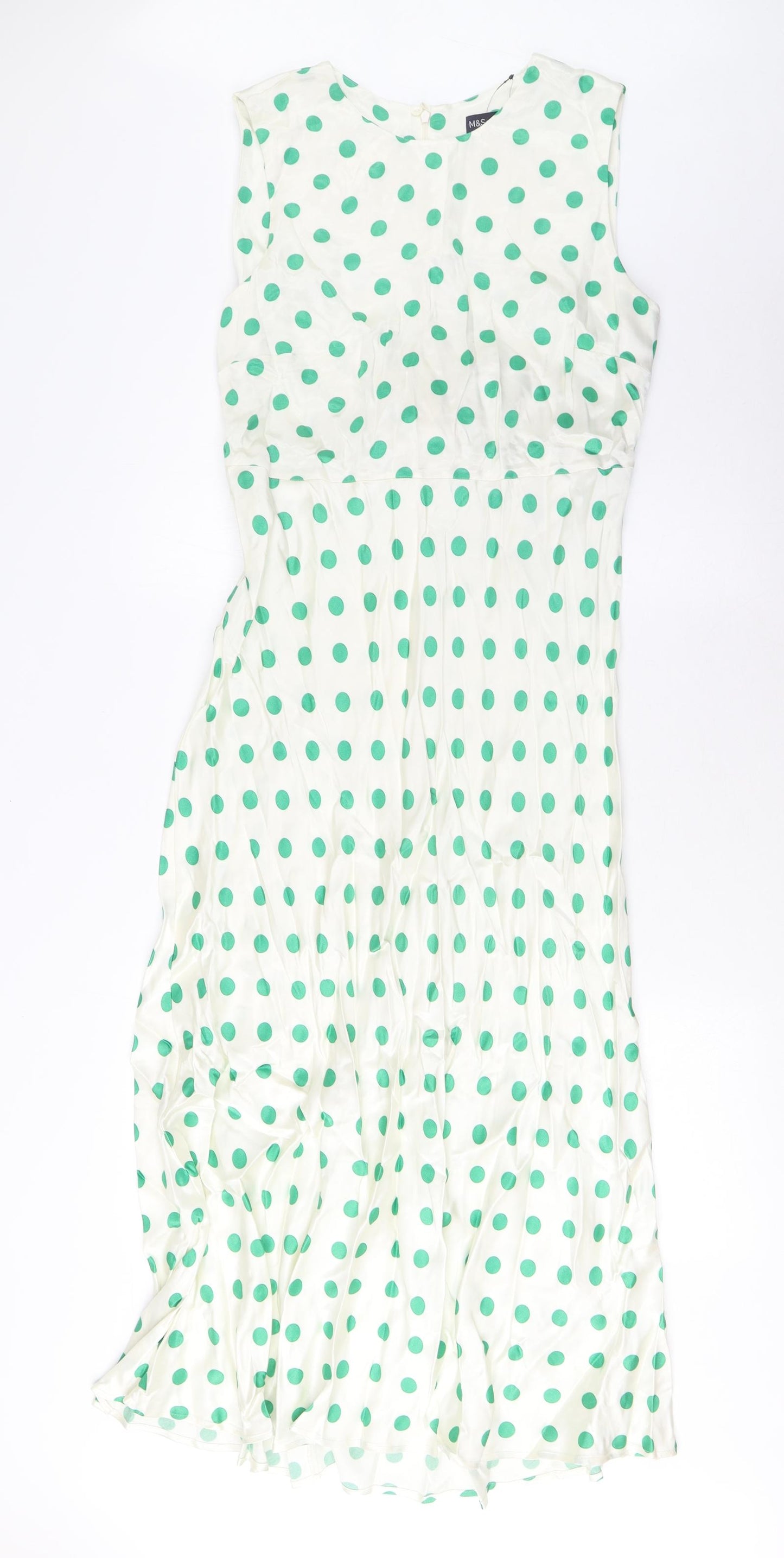 Marks and Spencer Womens Green Polka Dot Viscose A-Line Size 10 Boat Neck Zip - Belted