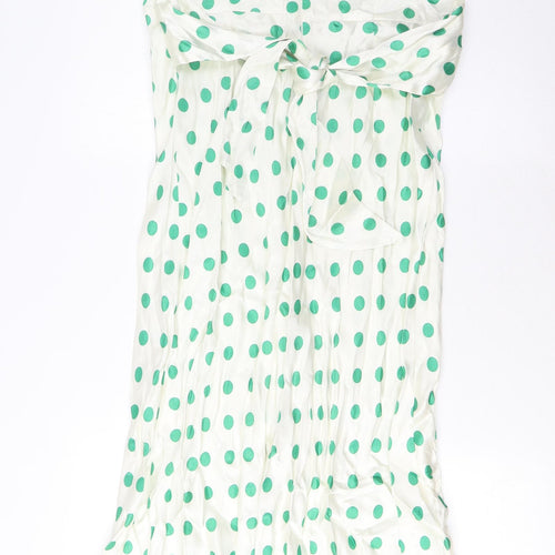Marks and Spencer Womens Green Polka Dot Viscose A-Line Size 10 Boat Neck Zip - Belted