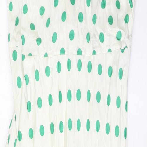 Marks and Spencer Womens Green Polka Dot Viscose A-Line Size 10 Boat Neck Zip - Belted
