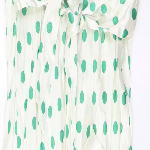 Marks and Spencer Womens Green Polka Dot Viscose A-Line Size 10 Boat Neck Zip - Belted