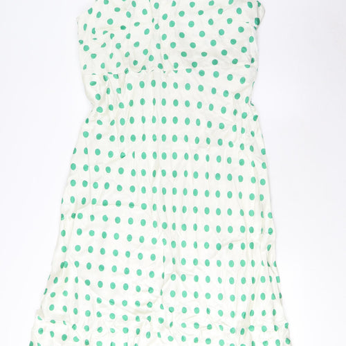 Marks and Spencer Womens Green Polka Dot Viscose A-Line Size 18 Boat Neck Zip - Belted