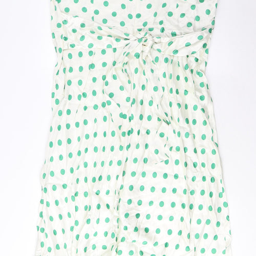 Marks and Spencer Womens Green Polka Dot Viscose A-Line Size 18 Boat Neck Zip - Belted