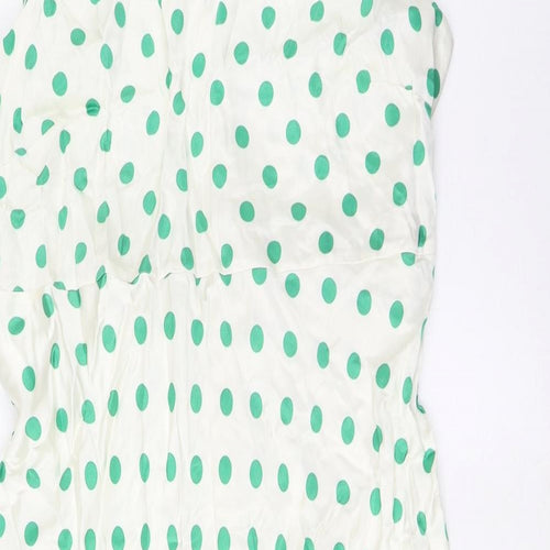 Marks and Spencer Womens Green Polka Dot Viscose A-Line Size 18 Boat Neck Zip - Belted