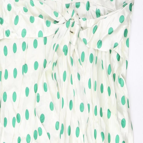 Marks and Spencer Womens Green Polka Dot Viscose A-Line Size 18 Boat Neck Zip - Belted