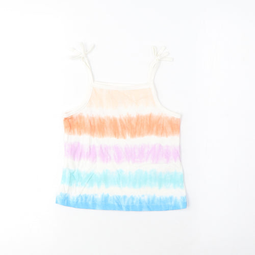 MARKS AND Girls Multicoloured Striped Cotton Cropped Tank Size 3-4 Years Square Neck Pullover