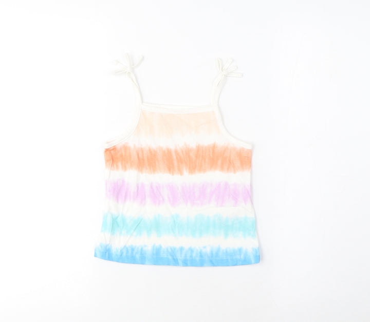 MARKS AND Girls Multicoloured Striped Cotton Cropped Tank Size 3-4 Years Square Neck Pullover
