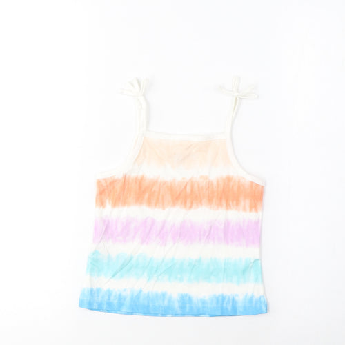 MARKS AND Girls Multicoloured Striped Cotton Cropped Tank Size 3-4 Years Square Neck Pullover