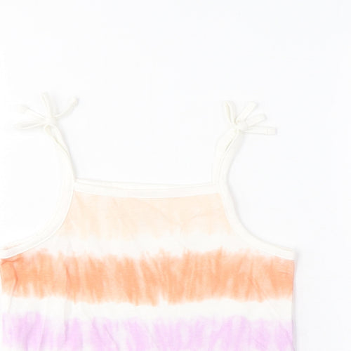 MARKS AND Girls Multicoloured Striped Cotton Cropped Tank Size 3-4 Years Square Neck Pullover
