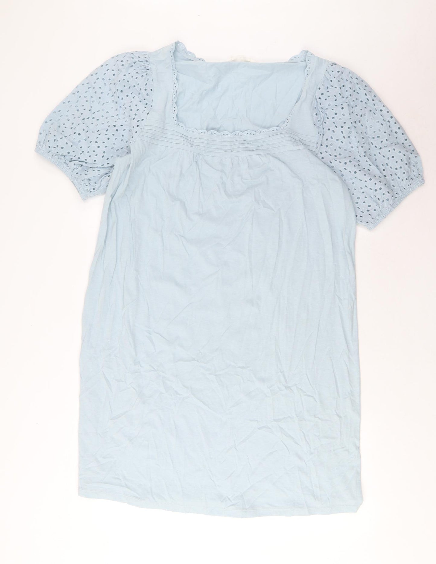 Marks and Spencer Womens Blue Solid Cotton Top Dress Size L - Embroidered