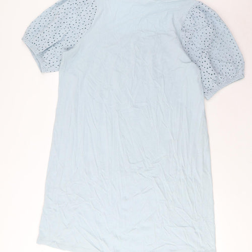 Marks and Spencer Womens Blue Solid Cotton Top Dress Size L - Embroidered