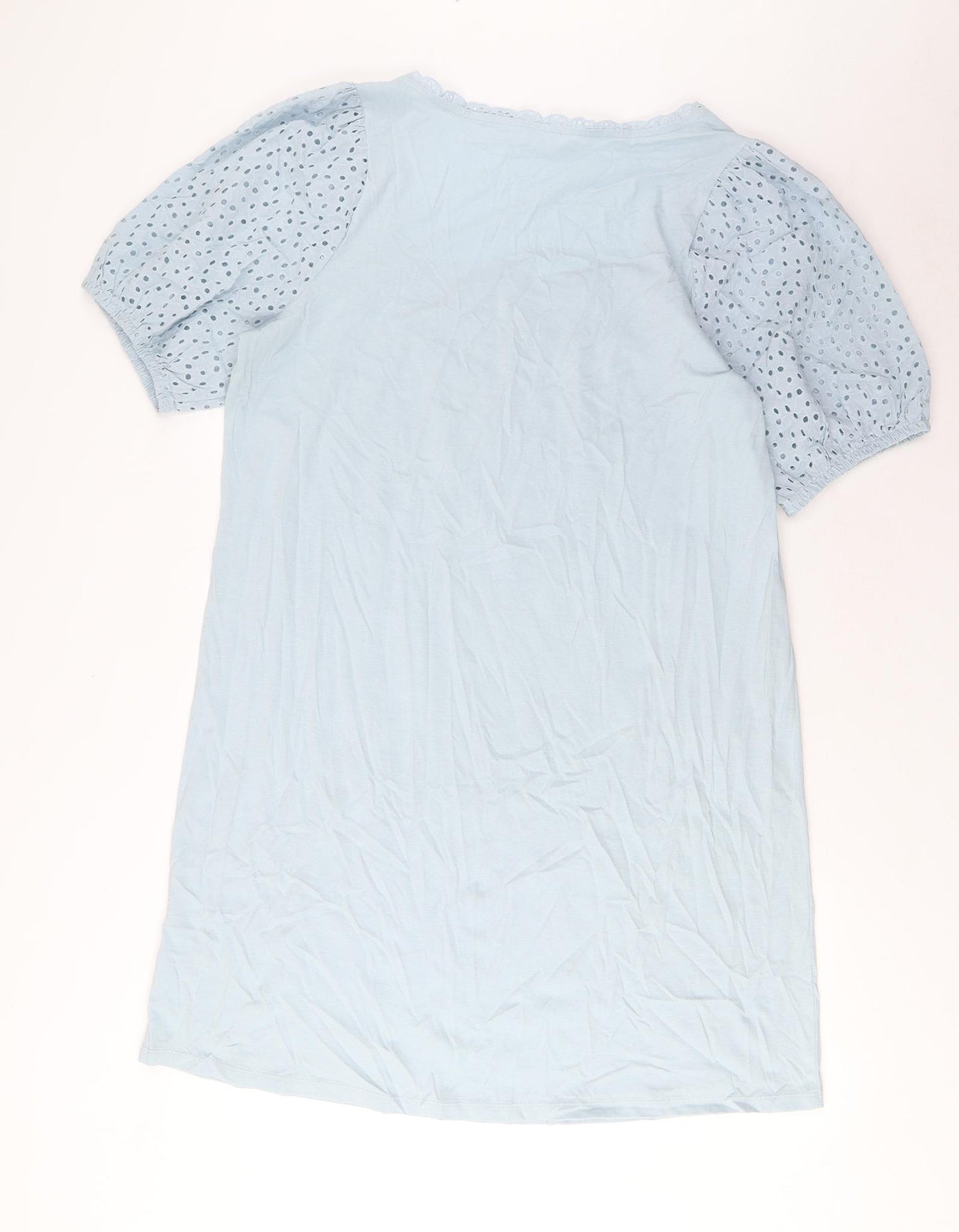 Marks and Spencer Womens Blue Solid Cotton Top Dress Size L - Embroidered
