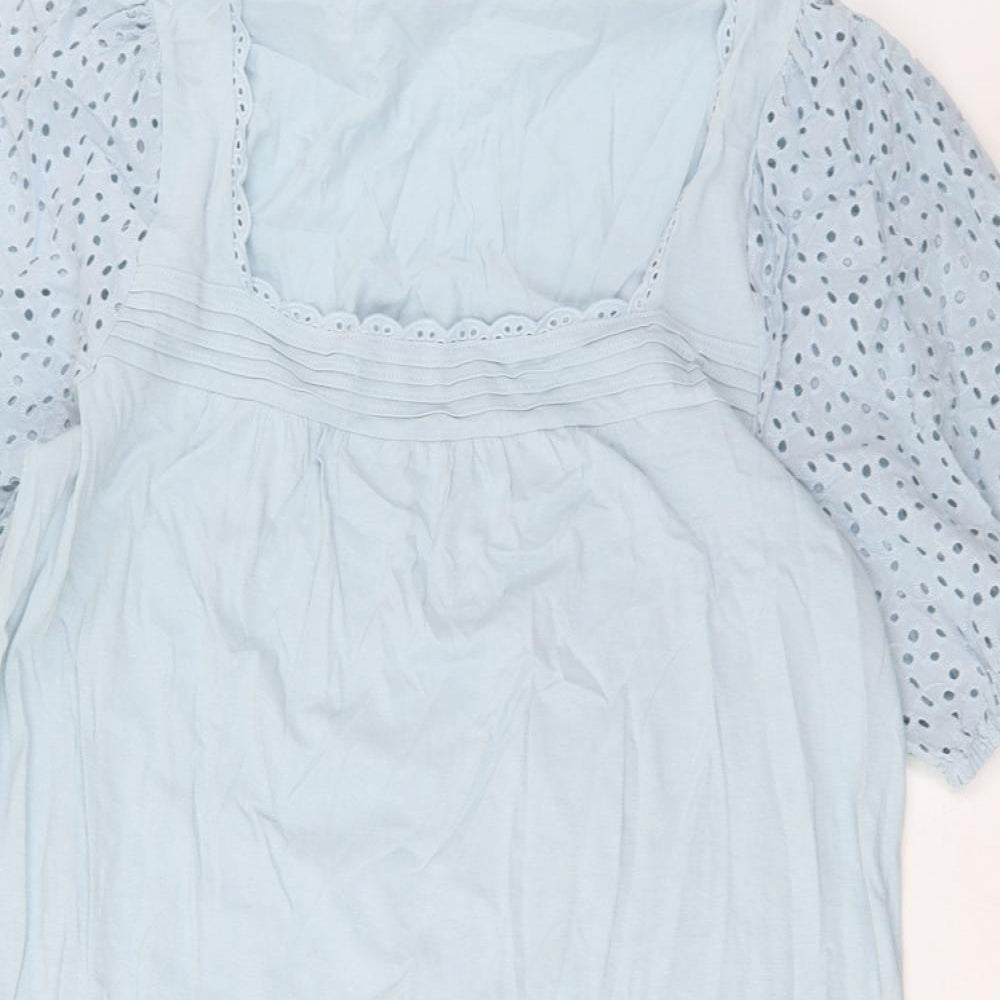 Marks and Spencer Womens Blue Solid Cotton Top Dress Size L - Embroidered
