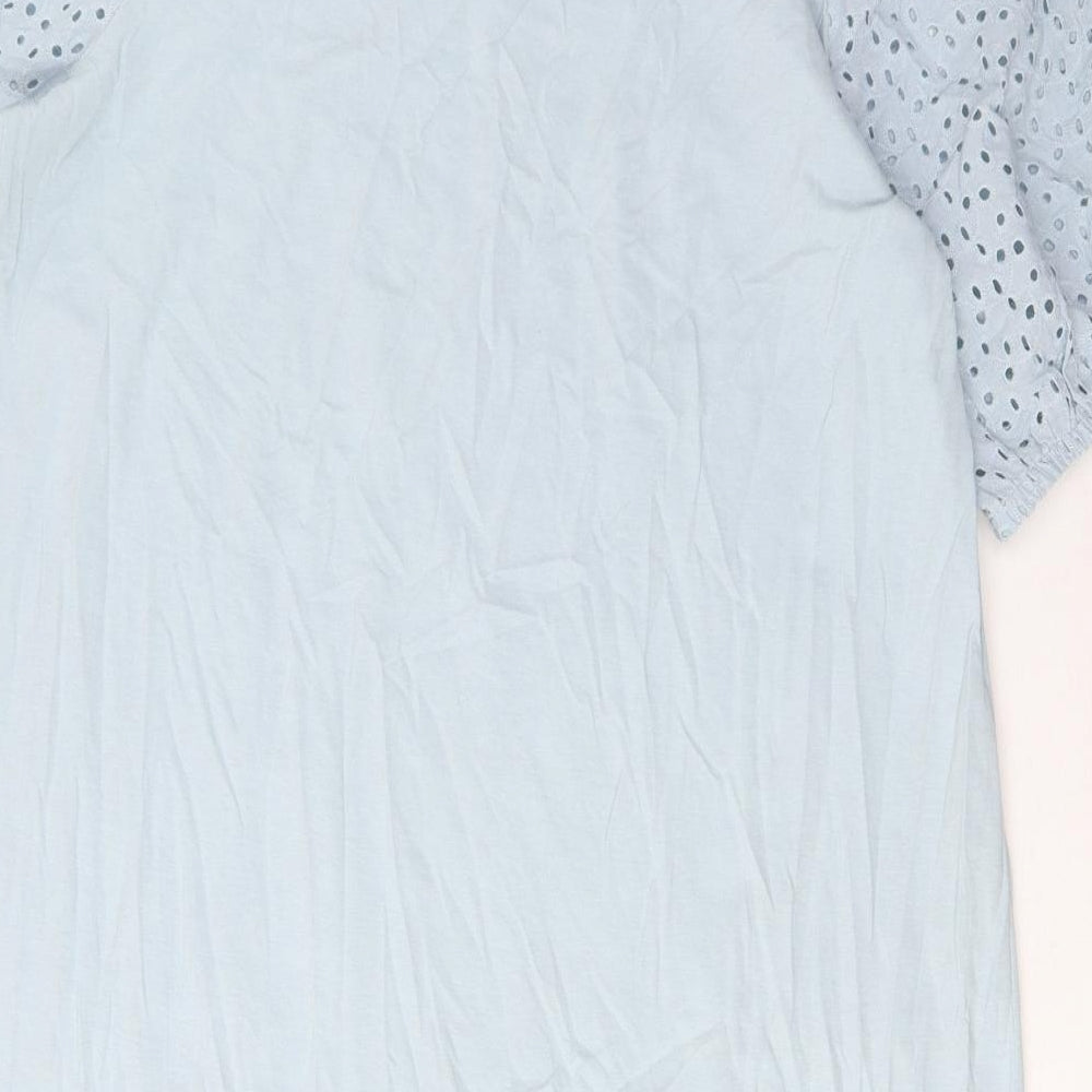 Marks and Spencer Womens Blue Solid Cotton Top Dress Size L - Embroidered