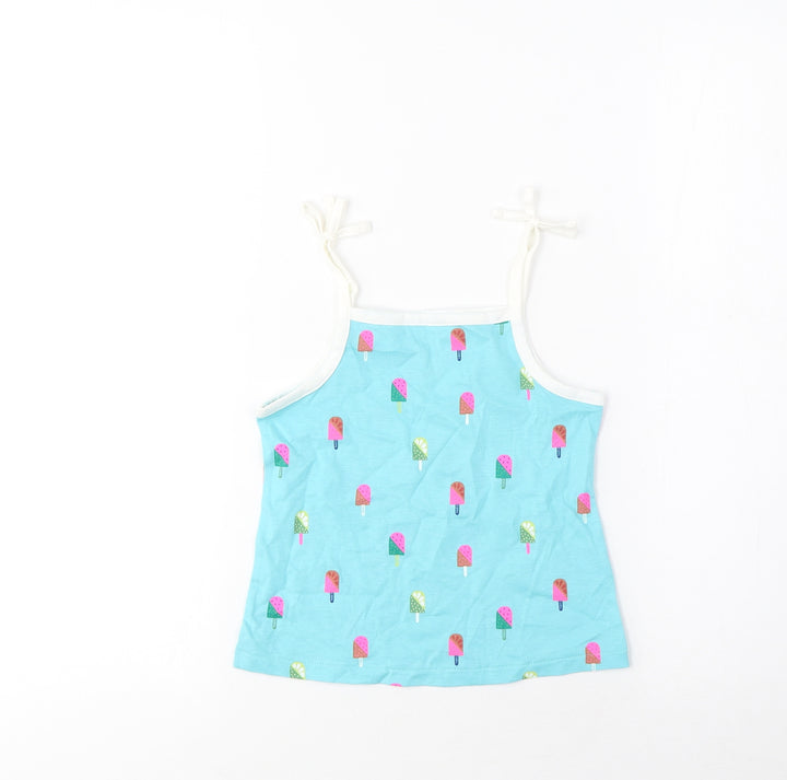 Marks and Spencer Girls Blue Geometric Cotton Cropped Tank Size 3-4 Years Square Neck Pullover - Ice Lolly Print