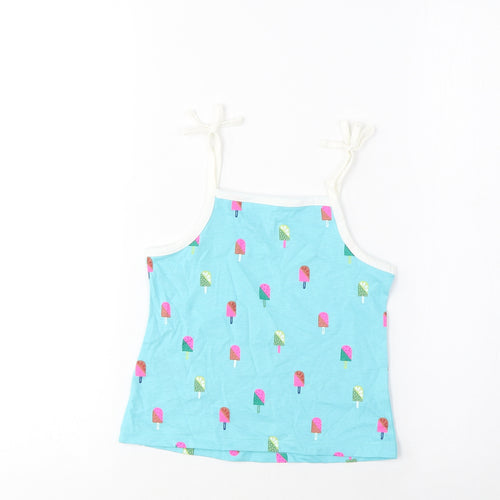 Marks and Spencer Girls Blue Geometric Cotton Cropped Tank Size 3-4 Years Square Neck Pullover - Ice Lolly Print