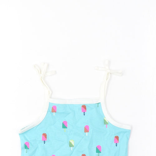 Marks and Spencer Girls Blue Geometric Cotton Cropped Tank Size 3-4 Years Square Neck Pullover - Ice Lolly Print