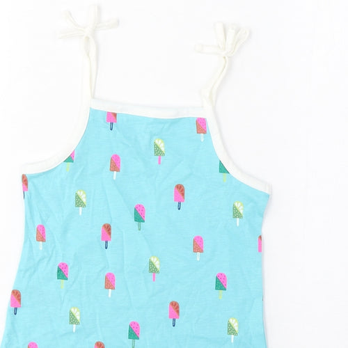 Marks and Spencer Girls Blue Geometric Cotton Cropped Tank Size 3-4 Years Square Neck Pullover - Ice Lolly Print