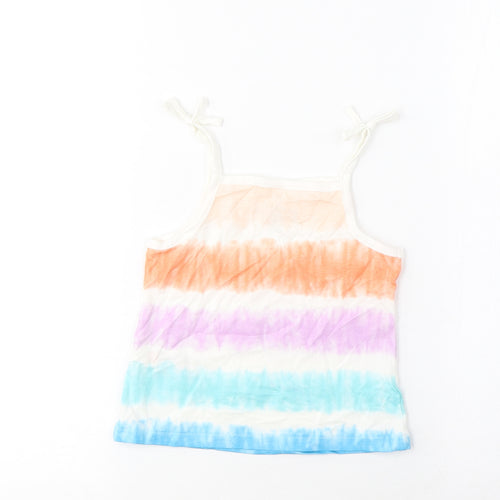 Marks and Spencer Girls Multicoloured Striped Cotton Cropped Tank Size 2-3 Years Square Neck Pullover