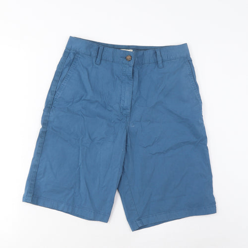 Marks and Spencer Womens Blue Cotton Bermuda Shorts Size 10 L11 in Regular Zip - Pockets