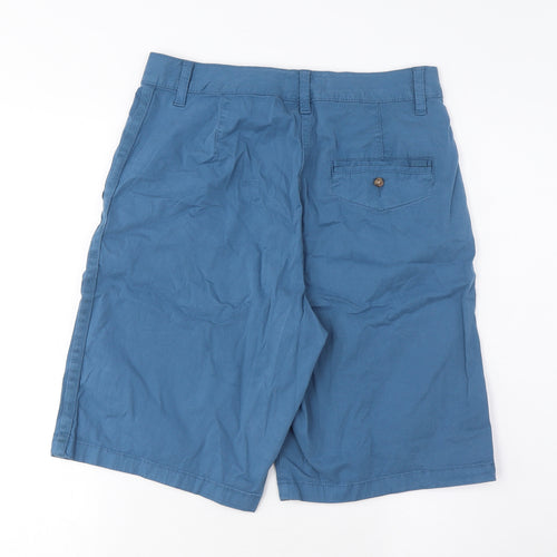 Marks and Spencer Womens Blue Cotton Bermuda Shorts Size 10 L11 in Regular Zip - Pockets